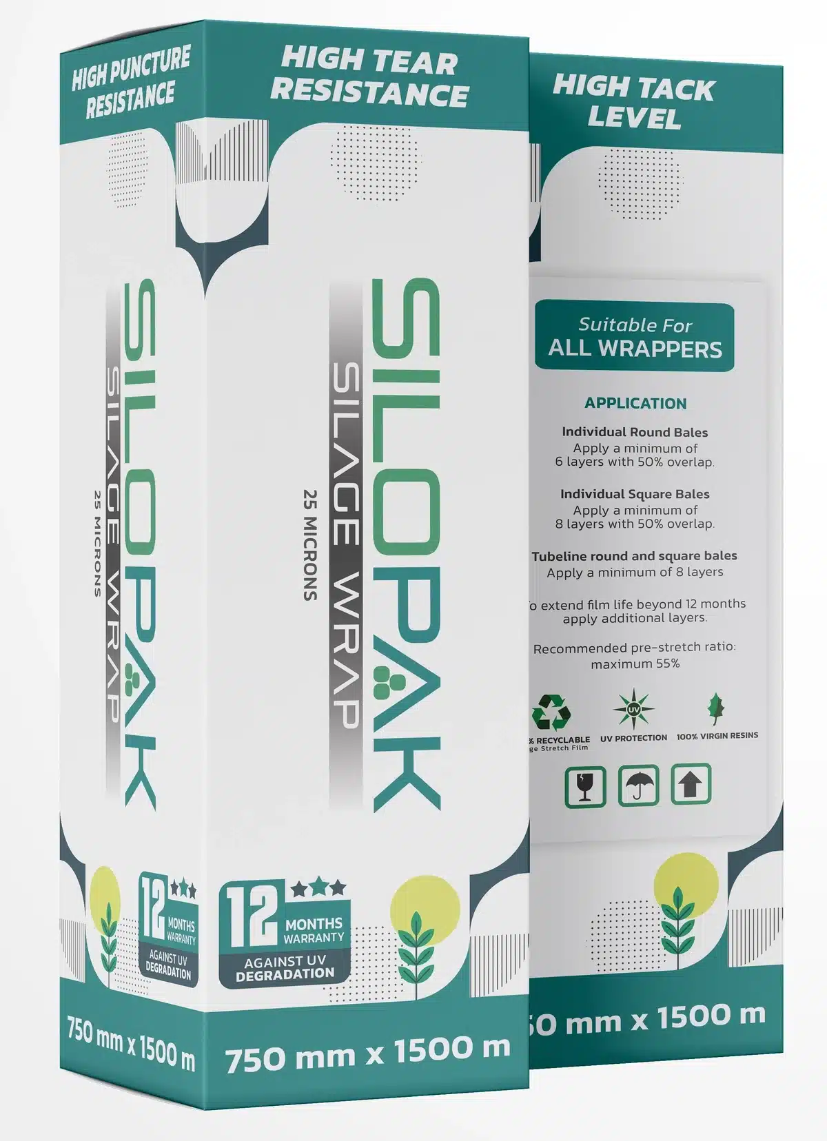 Silopak silage wrap film box, 25 micron 750 mm x 1500 m, with high tear and puncture resistance